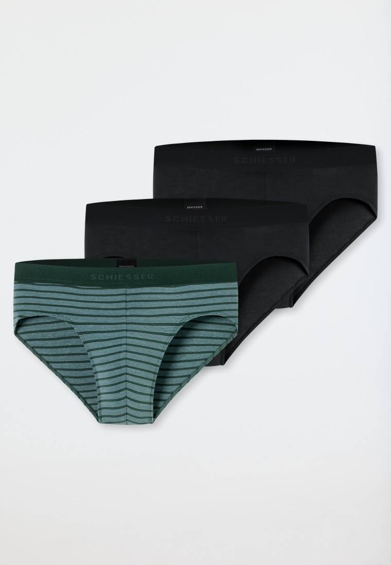 Schiesser Rio-Slips 3er-Pack Organic Cotton Webgummibund uni/gestreift schwarz - 95/5 Riesige Rabatte