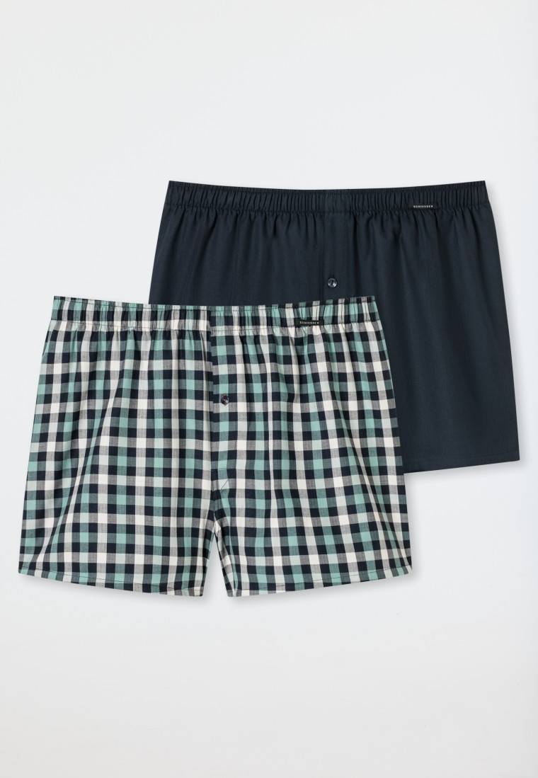 Schiesser Boxershorts 2er-Pack Webware uni & kariert - Boxershorts Multipacks Letzter Tag