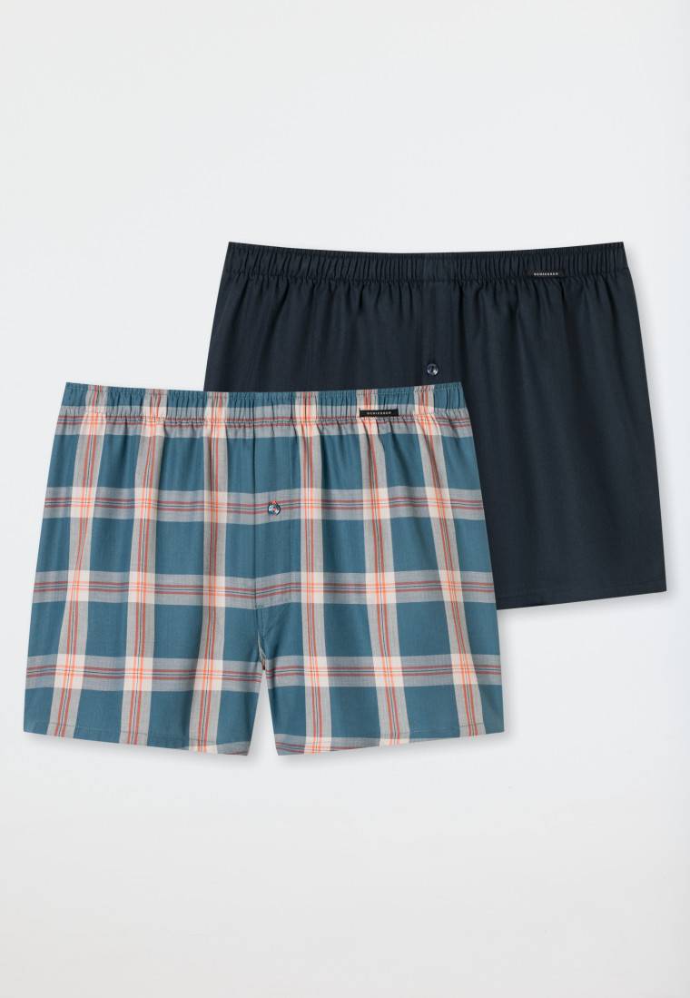 Schiesser Boxershorts 2er-Pack Webware uni & kariert - Boxershorts Multipacks Zeitbegrenzte Promotion