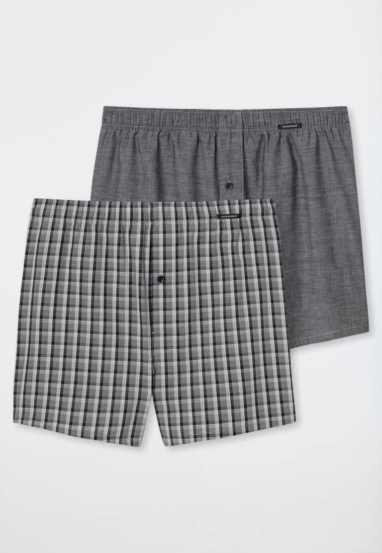 Schiesser Boxershorts 2er-Pack Webware schwarz kariert - Boxershorts Multipack Kostenloser Versand international