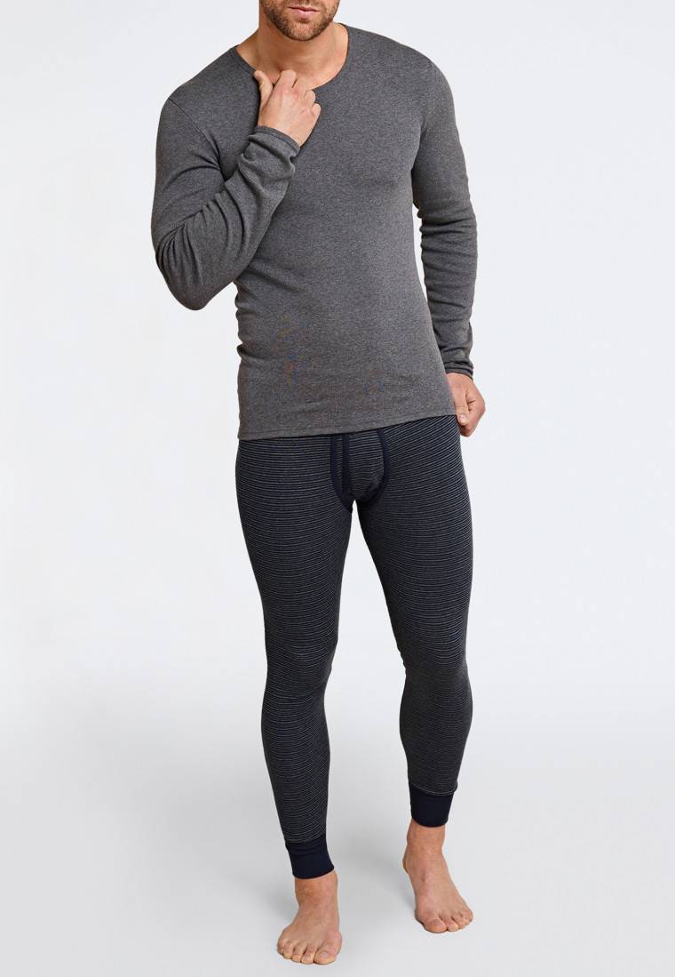 Schiesser Unterhose lang mit Eingriff dunkelblau geringelt - Feinripp melange 50% Rabatt für begrenzte Zeit