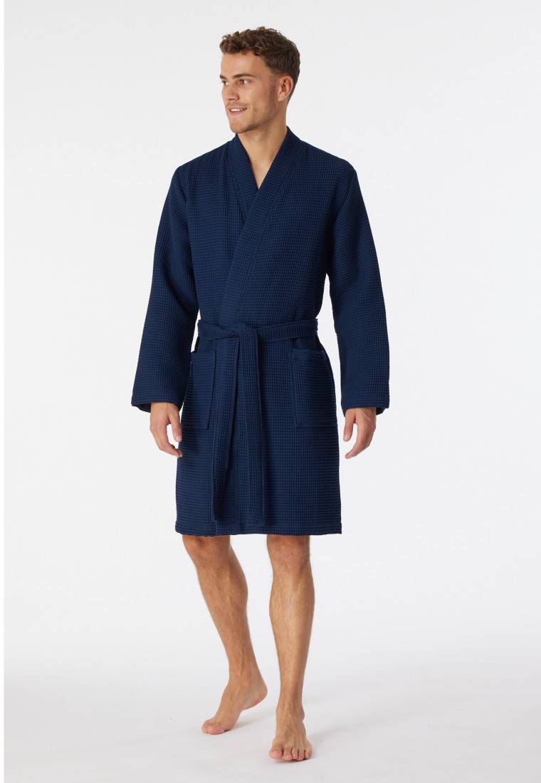 Schiesser Bademantel Waffelpiqué dunkelblau - Essentials Fabrikverkauf