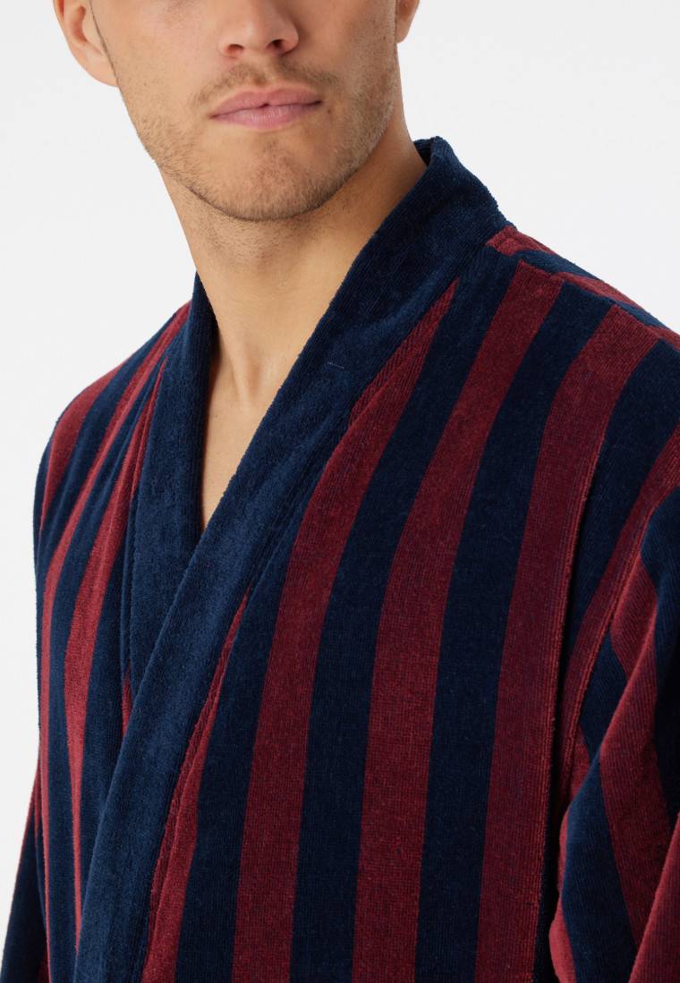 Schiesser Bademantel Softvelours bordeaux gestreift - Essentials Kostenloser Versand