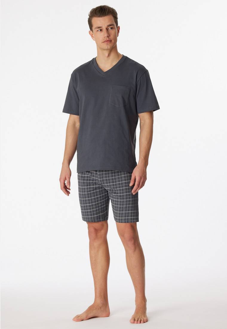Schiesser Schlafanzug kurz Jersey V-Ausschnitt grau - Ebony Letzte 3 Tage