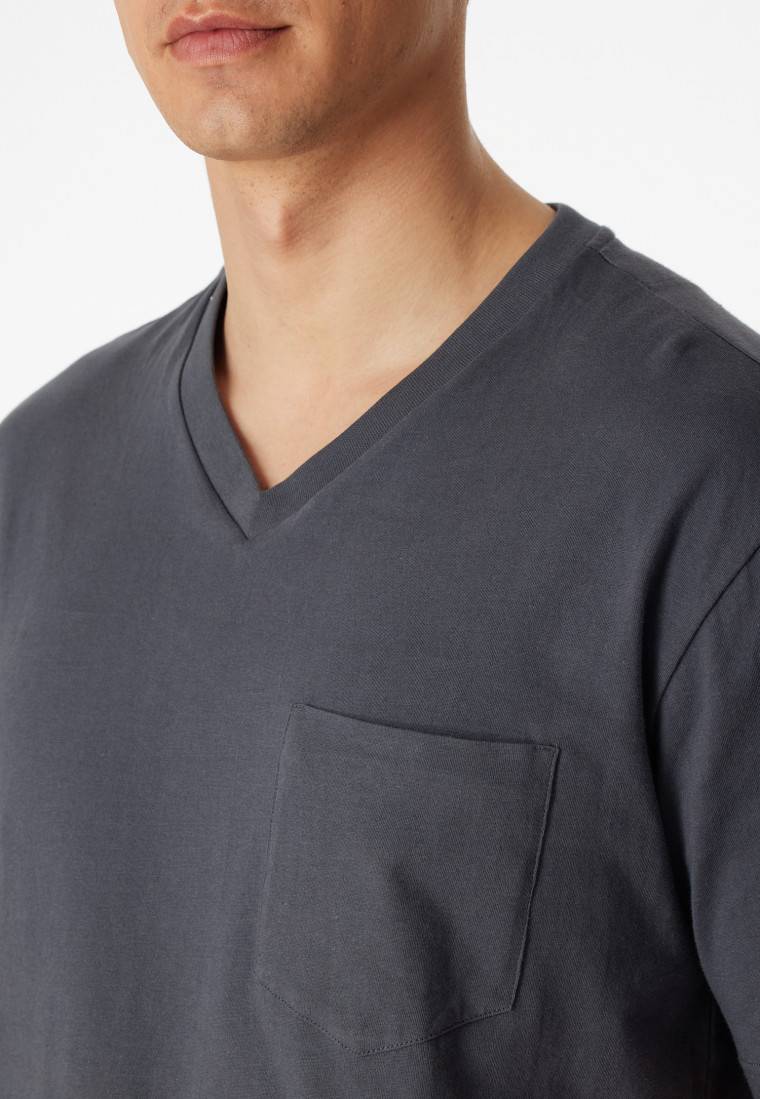 Schiesser Schlafanzug kurz Jersey V-Ausschnitt grau - Ebony Letzte 3 Tage
