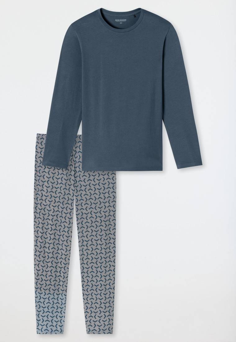 Schiesser Schlafanzug lang jeansblau - Casual Essentials Letzter Tag