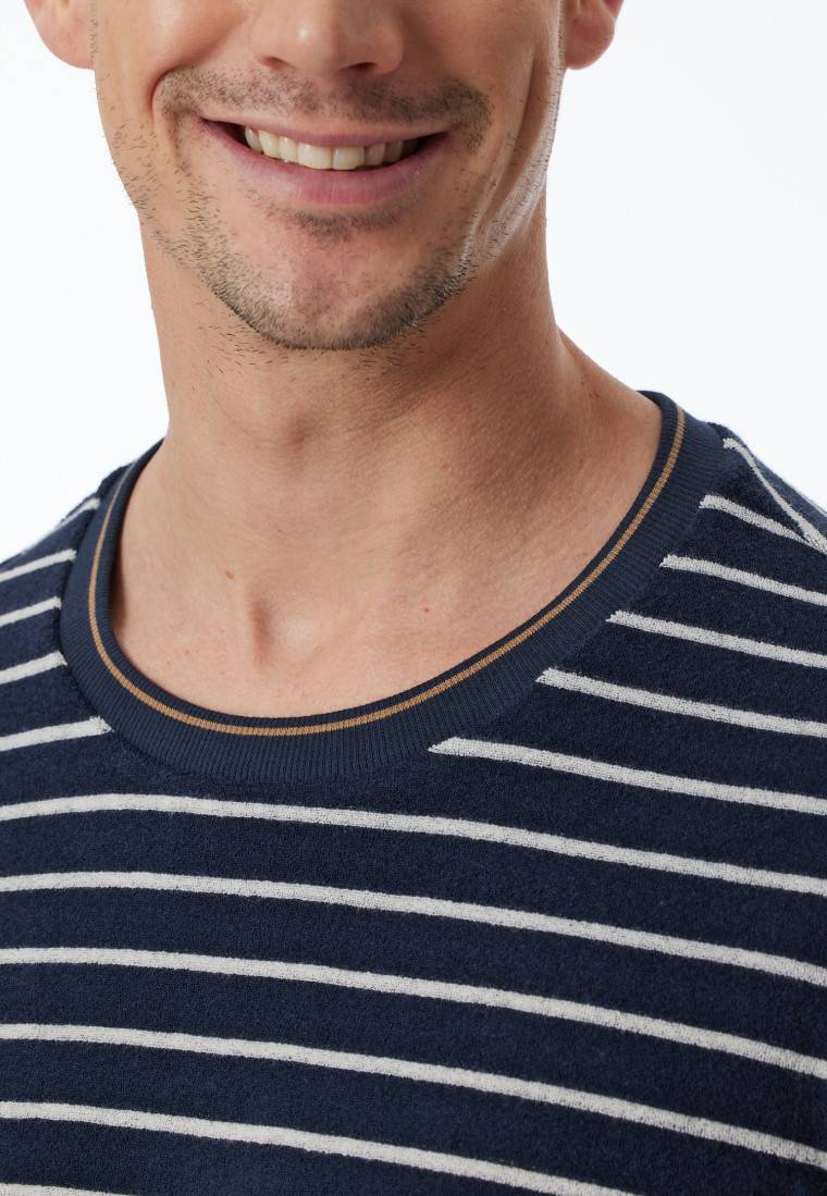Schiesser Schlafanzug lang Frotttee Bündchen Streifen nachtblau - Casual Nightwear Zeitbegrenzte Promotion