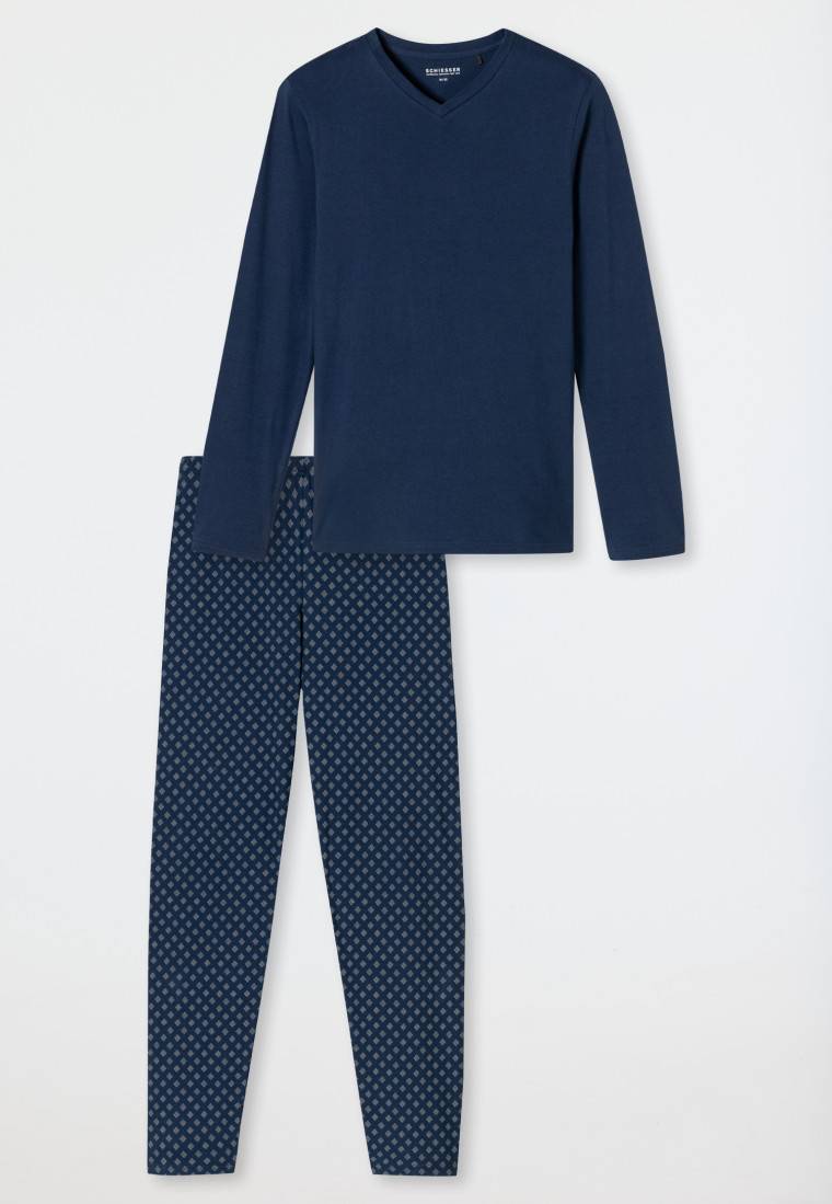 Schiesser Schlafanzug lang V-Ausschnitt admiral - Casual Essentials Bis zu 60% Rabatt