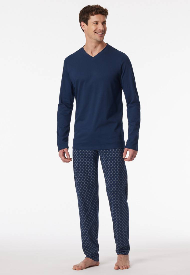 Schiesser Schlafanzug lang V-Ausschnitt admiral - Casual Essentials Bis zu 60% Rabatt