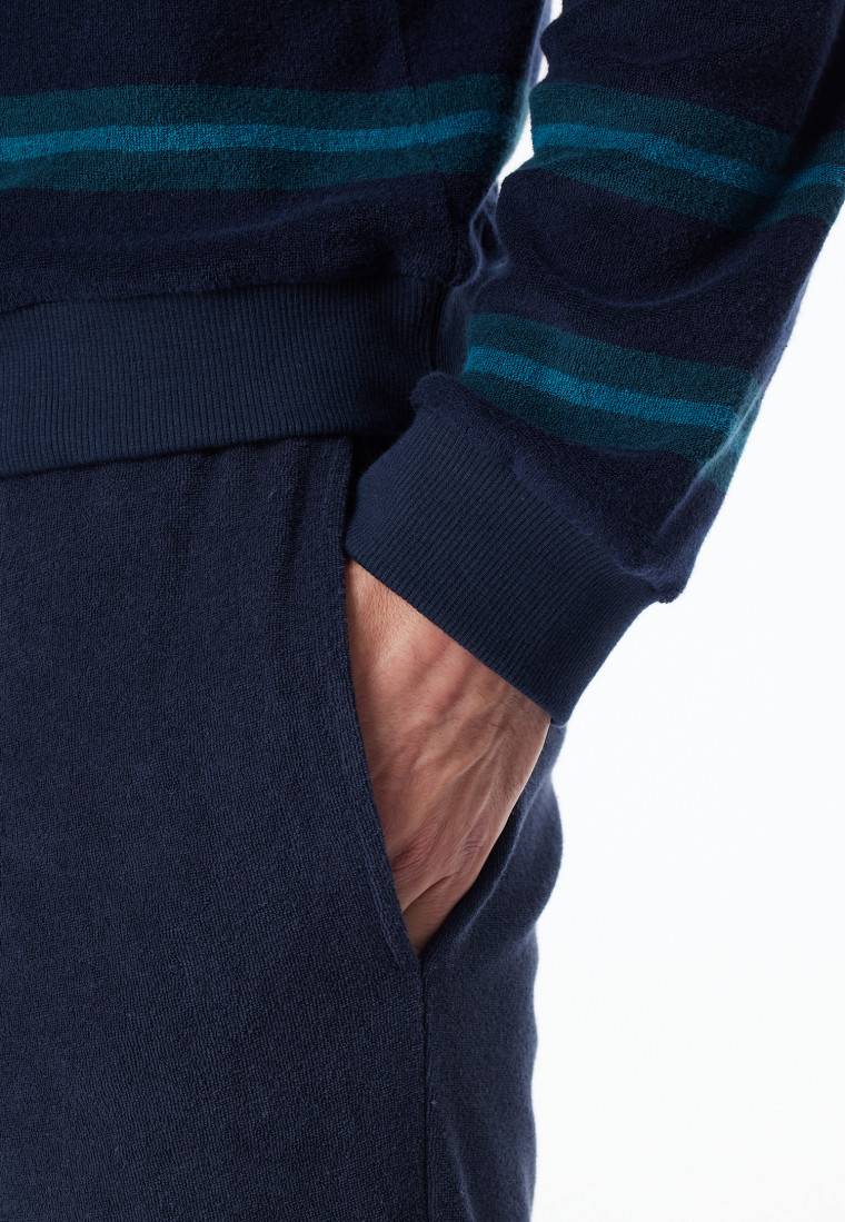 Schiesser Schlafanzug lang Frottee Bündchen Streifen petrol - Casual Nightwear Sonderangebot der Fabrik
