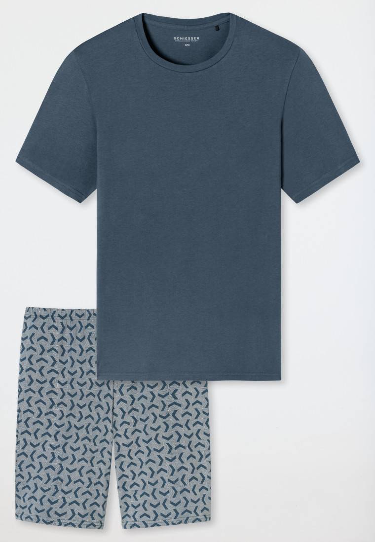 Schiesser Schlafanzug kurz jeansblau gemustert - Casual Essentials Bis zu 55% Rabatt