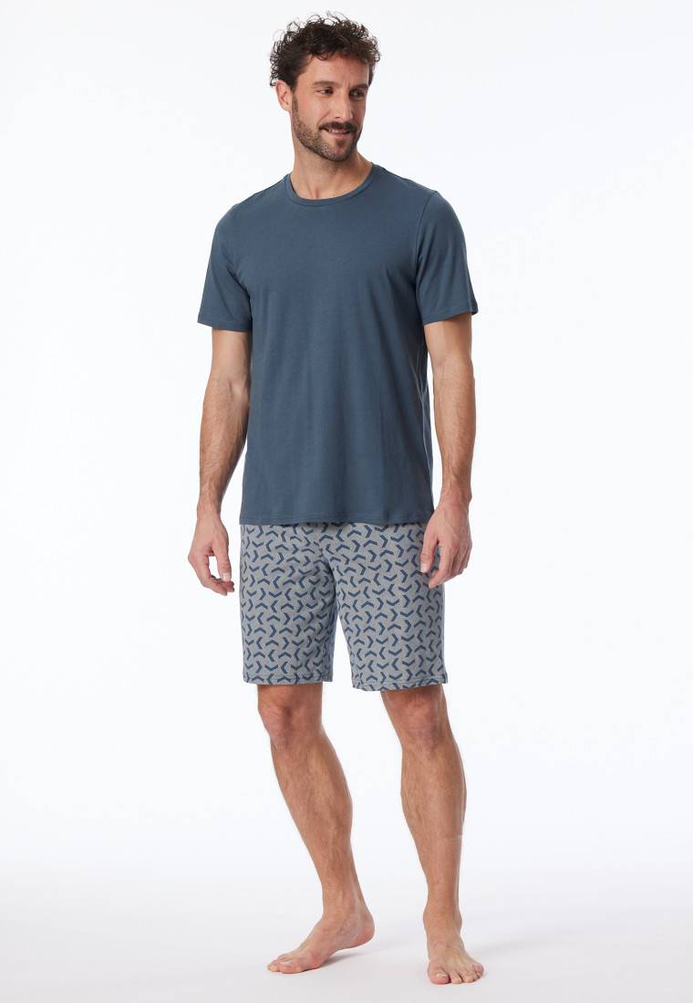 Schiesser Schlafanzug kurz jeansblau gemustert - Casual Essentials Bis zu 55% Rabatt