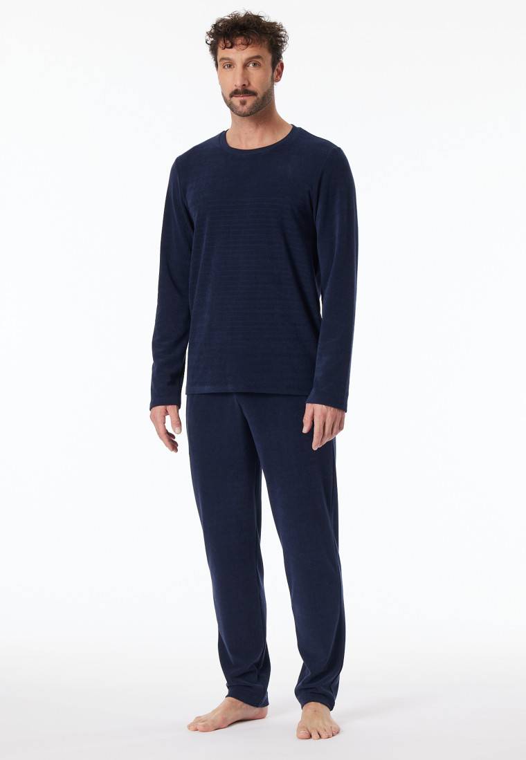 Schiesser Schlafanzug lang Frottee Streifen petrol - Casual Nightwear Super Rabatt
