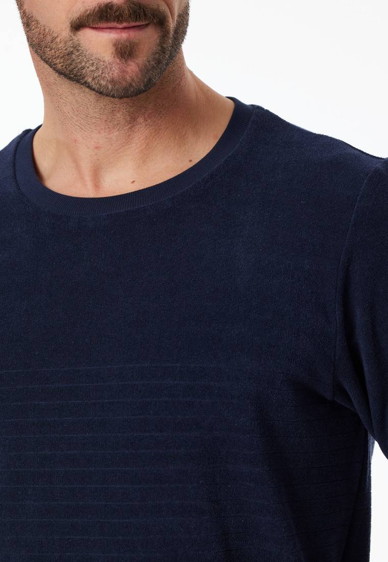 Schiesser Schlafanzug lang Frottee Streifen petrol - Casual Nightwear Super Rabatt