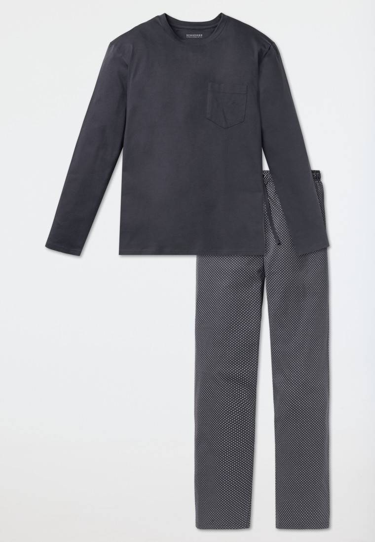 Schiesser Schlafanzug lang Jersey anthrazit - Ebony 50% Rabatt mit kostenlosem Versand