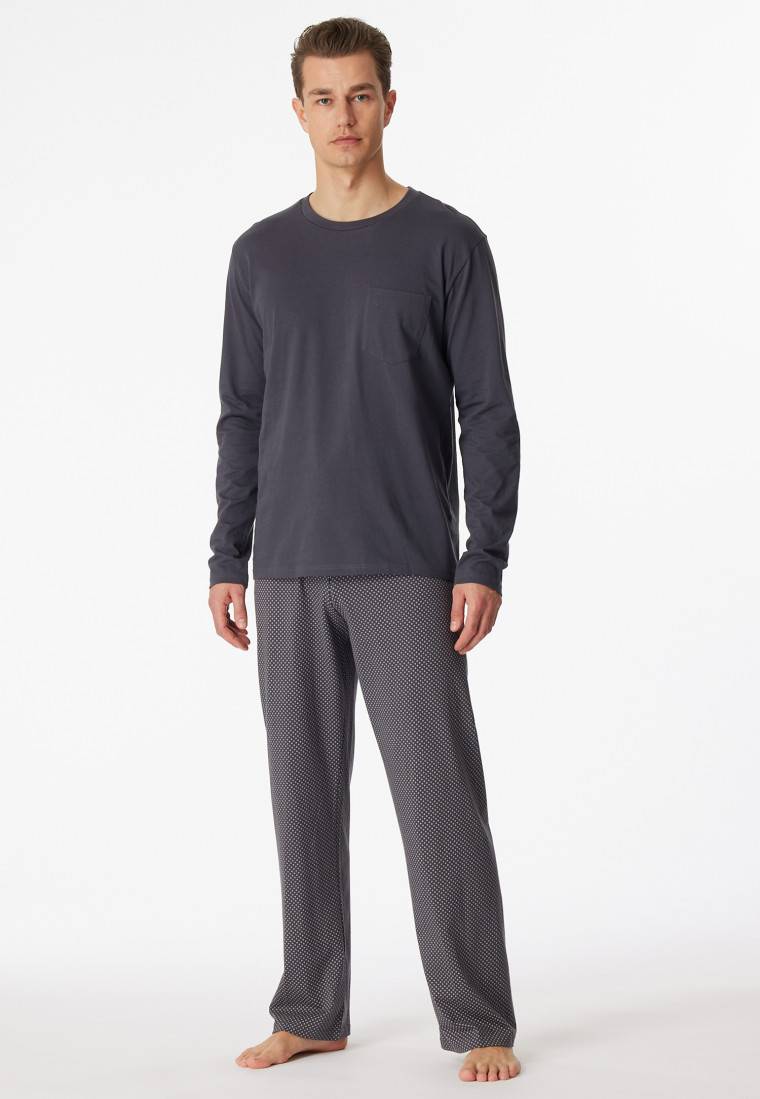 Schiesser Schlafanzug lang Jersey anthrazit - Ebony 50% Rabatt mit kostenlosem Versand