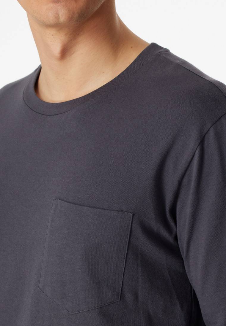 Schiesser Schlafanzug lang Jersey anthrazit - Ebony 50% Rabatt mit kostenlosem Versand