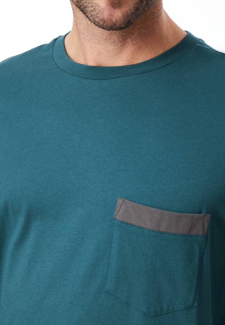 Schiesser Schlafanzug lang Organic Cotton Karos petrol - Comfort Nightwear Clearance-Verkauf