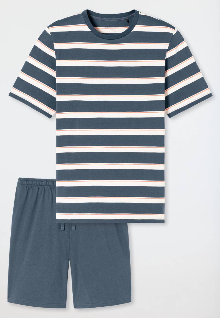Schiesser Schlafanzug kurz Streifen jeansblau - Casual Nightwear Im Verkauf