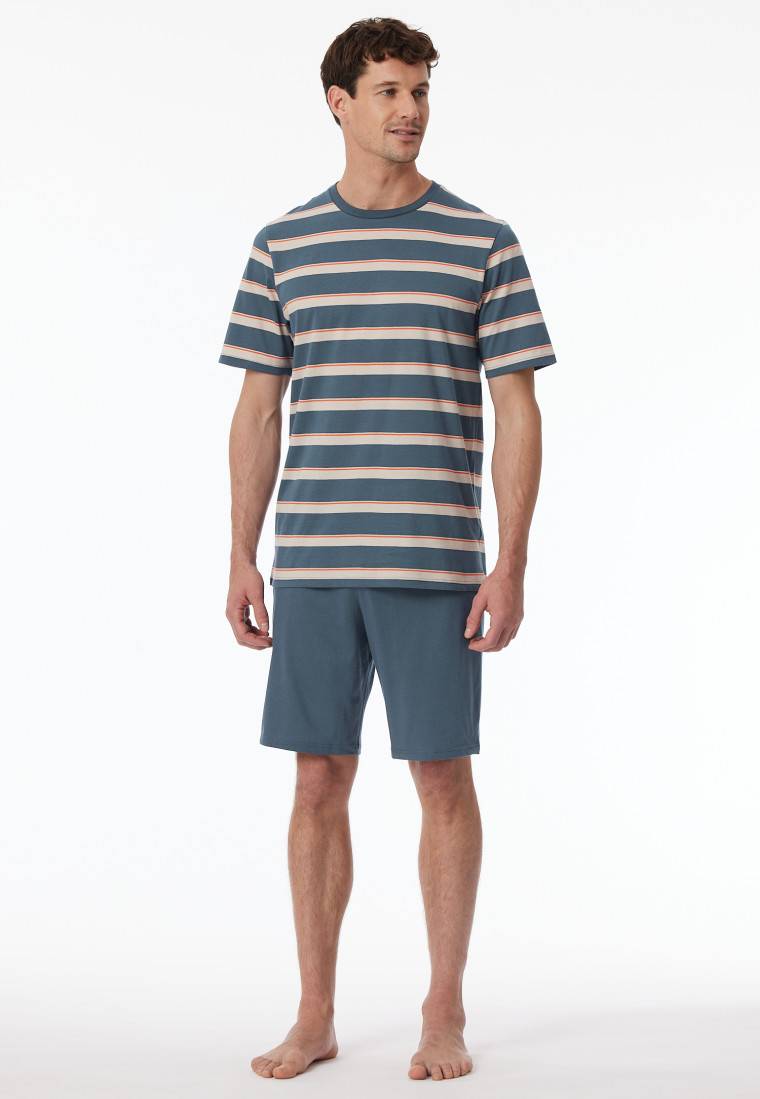 Schiesser Schlafanzug kurz Streifen jeansblau - Casual Nightwear Im Verkauf