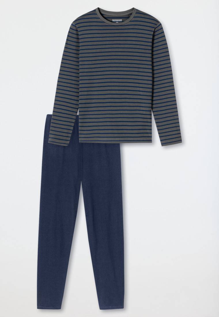 Schiesser Schlafanzug lang Streifen anthrazit - Casual Essentials zollfrei