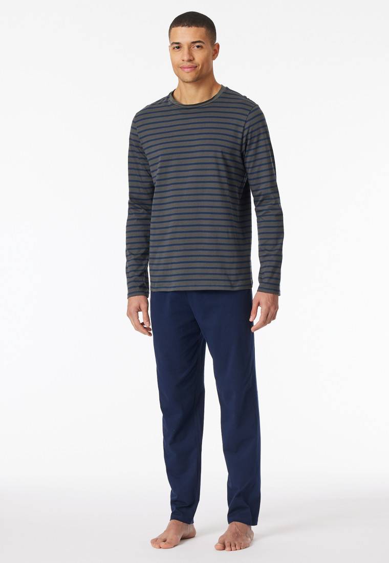 Schiesser Schlafanzug lang Streifen anthrazit - Casual Essentials zollfrei