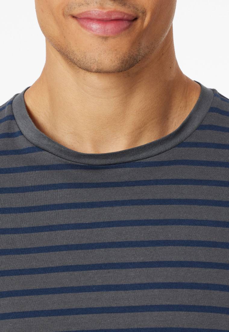 Schiesser Schlafanzug lang Streifen anthrazit - Casual Essentials zollfrei