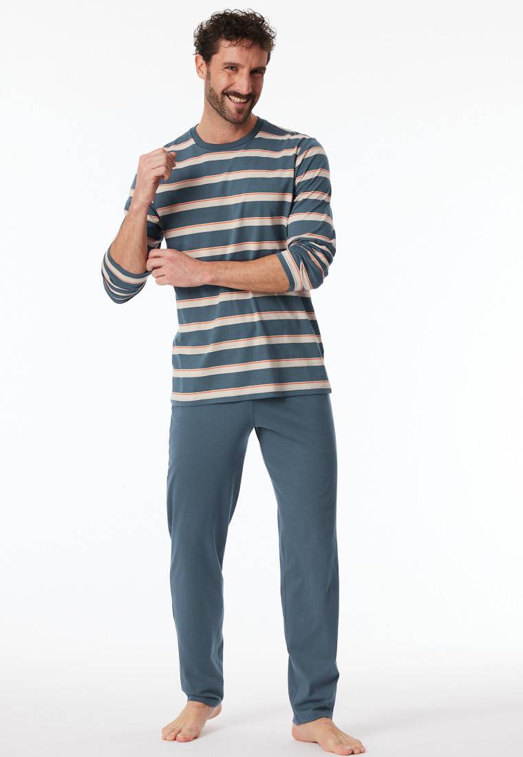 Schiesser Schlafanzug lang Streifen jeansblau - Casual Nightwear 50% Rabatt für begrenzte Zeit