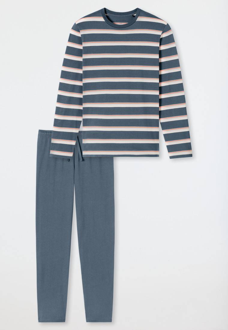 Schiesser Schlafanzug lang Streifen jeansblau - Casual Nightwear 50% Rabatt für begrenzte Zeit