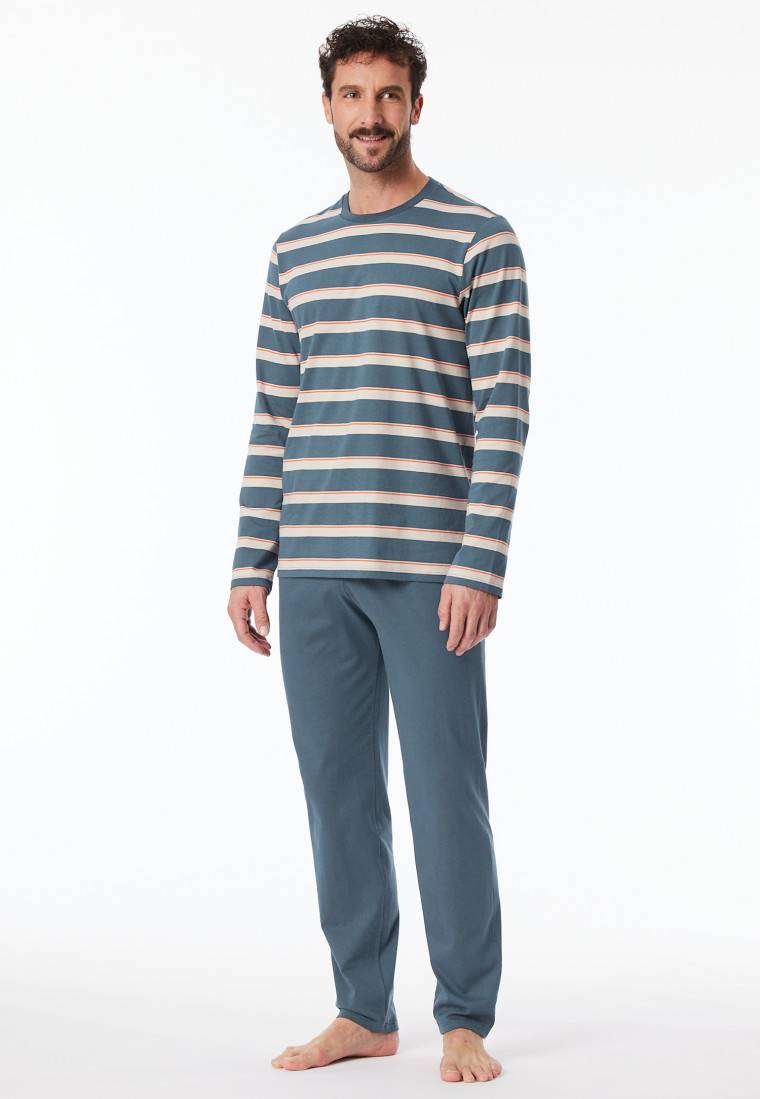 Schiesser Schlafanzug lang Streifen jeansblau - Casual Nightwear 50% Rabatt für begrenzte Zeit