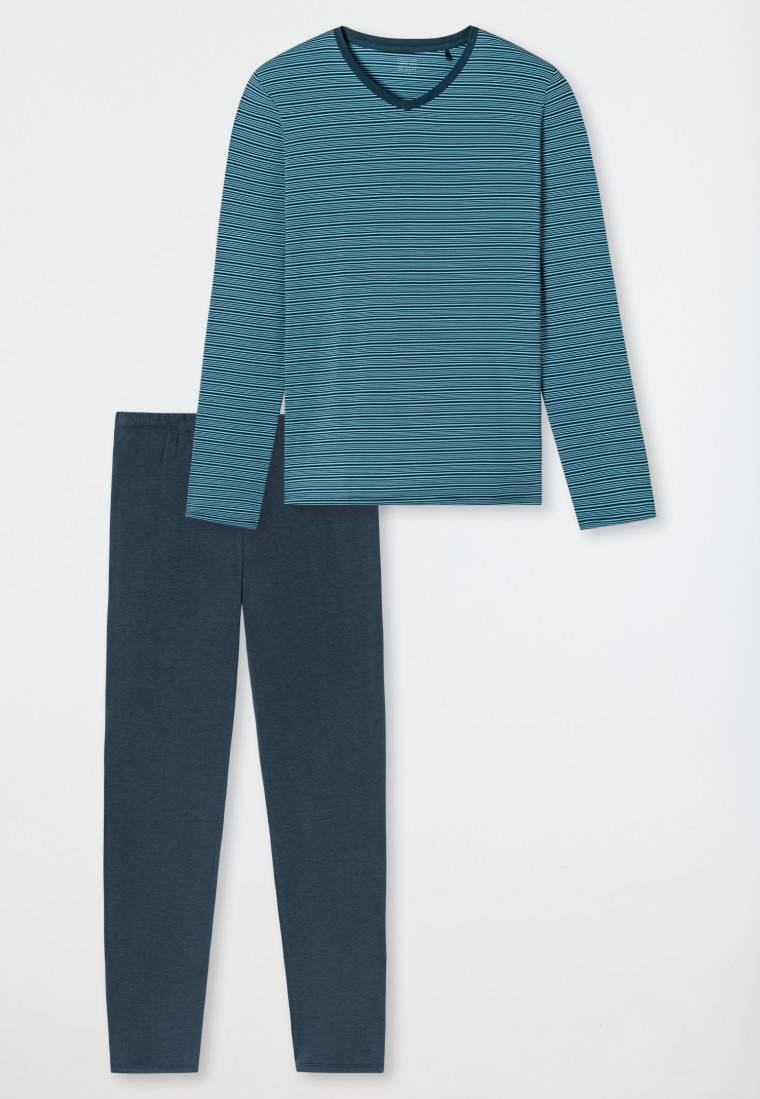 Schiesser Schlafanzug lang Streifen jeansblau - Long Life Soft Online