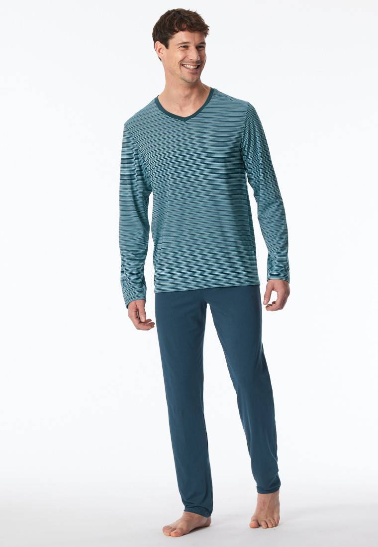 Schiesser Schlafanzug lang Streifen jeansblau - Long Life Soft Online