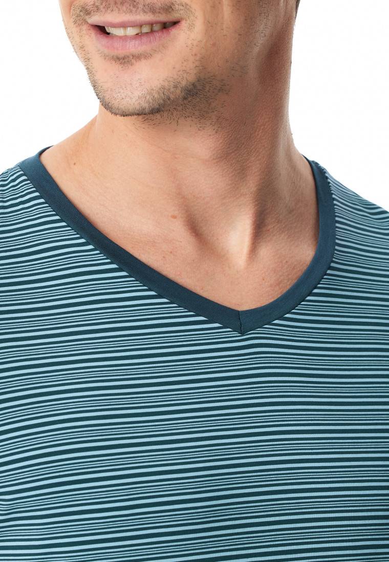 Schiesser Schlafanzug lang Streifen jeansblau - Long Life Soft Online