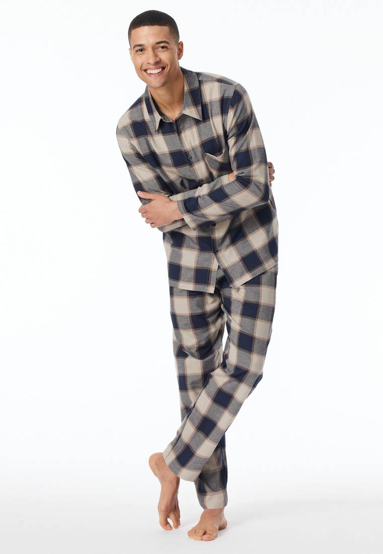 Schiesser Pyjama Webware Flanell natur kariert - Selected Premium Warming Outlet