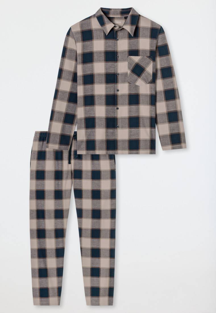 Schiesser Pyjama Webware Flanell natur kariert - Selected Premium Warming Outlet