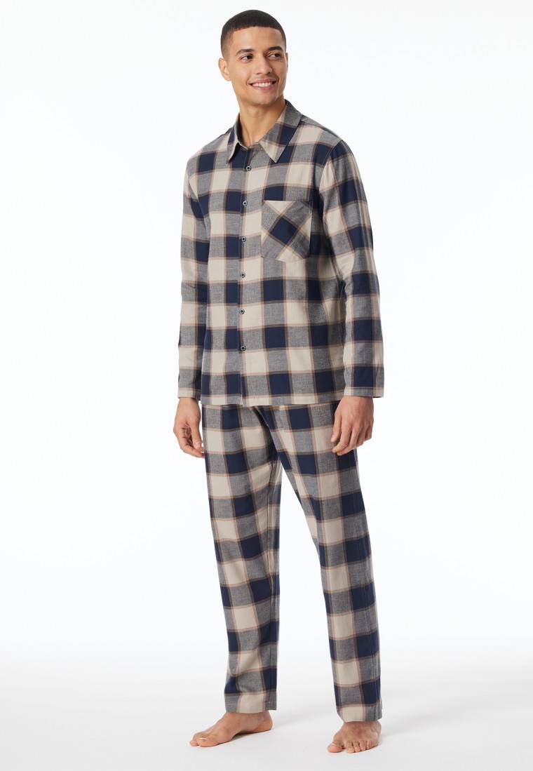 Schiesser Pyjama Webware Flanell natur kariert - Selected Premium Warming Outlet