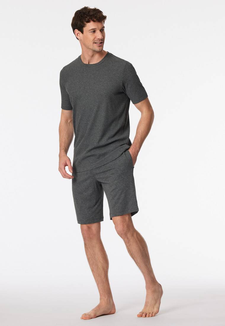 Schiesser Schlafanzug Doppelripp kurz dunkelgrau meliert - Modern Nightwear Auslauf