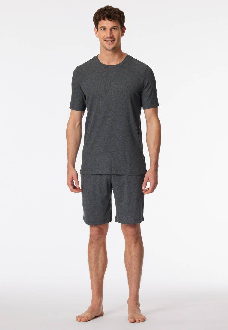Schiesser Schlafanzug Doppelripp kurz dunkelgrau meliert - Modern Nightwear Auslauf