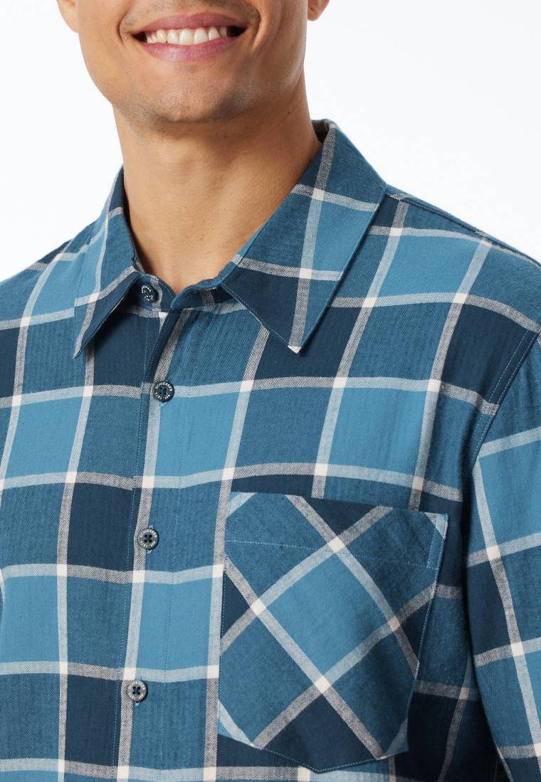 Schiesser Pyjama Webware Flanell jeansblau kariert - Selected Premium Warming Verkauf
