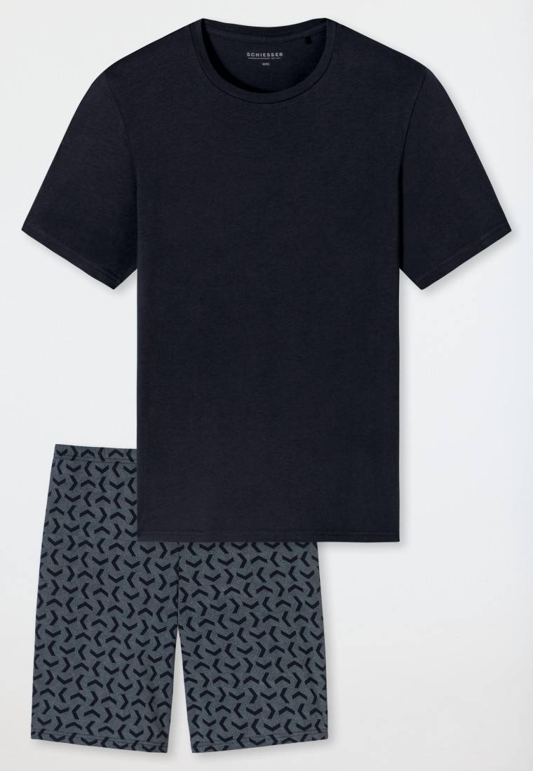 Schiesser Schlafanzug kurz nachtblau gemustert - Casual Essentials Angebote