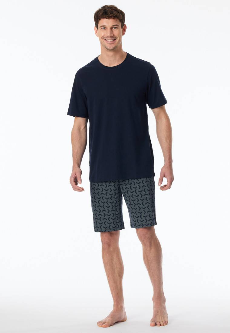 Schiesser Schlafanzug kurz nachtblau gemustert - Casual Essentials Angebote