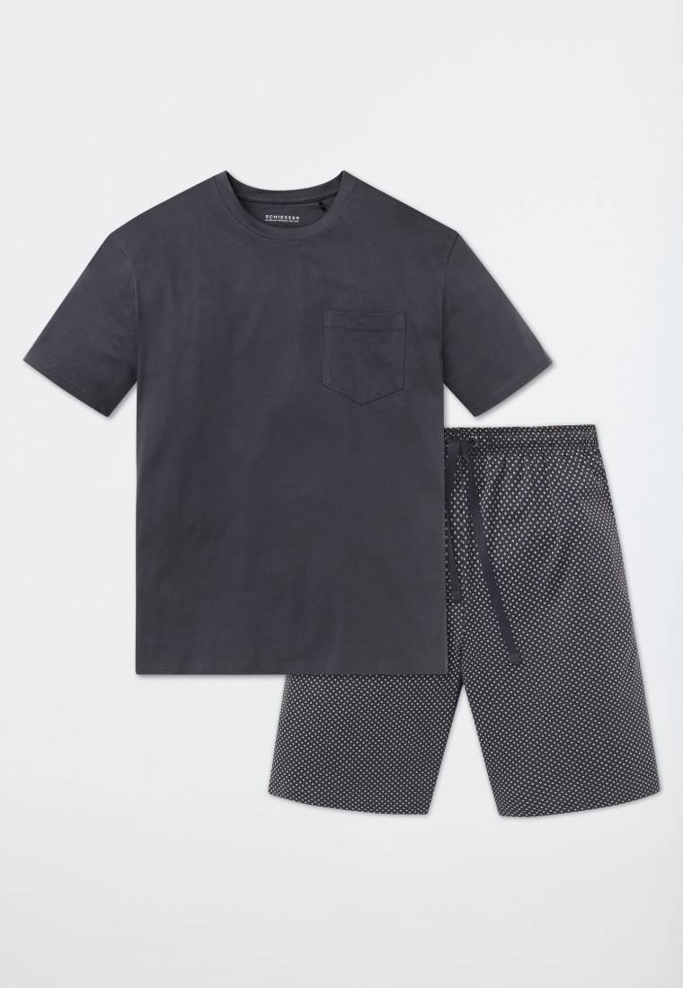 Schiesser Schlafanzug kurz Jersey grau - Ebony im Angebot