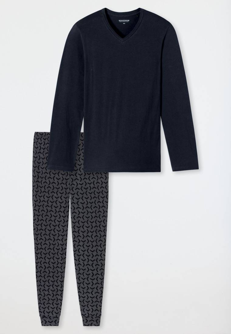 Schiesser Schlafanzug lang Bündchen nachtblau - Casual Essentials Blitzverkäufe