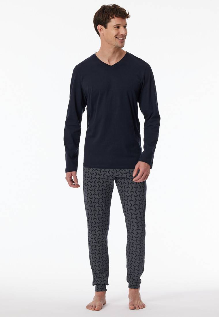 Schiesser Schlafanzug lang Bündchen nachtblau - Casual Essentials Blitzverkäufe