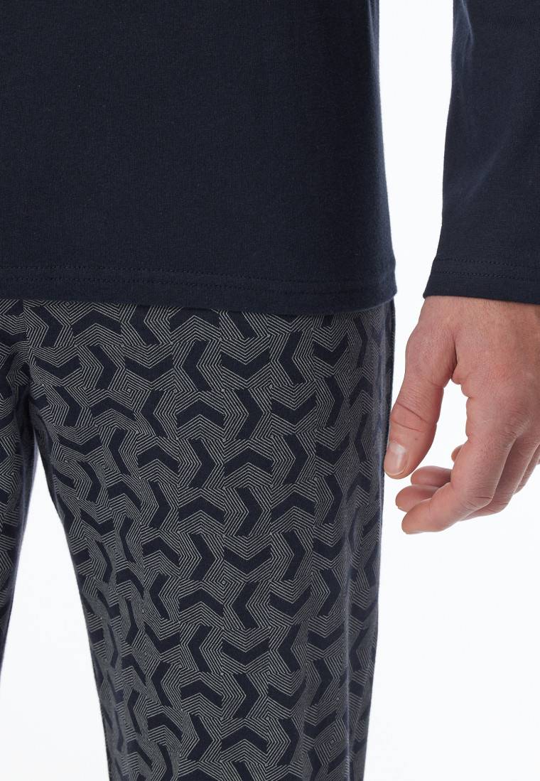 Schiesser Schlafanzug lang Bündchen nachtblau - Casual Essentials Blitzverkäufe