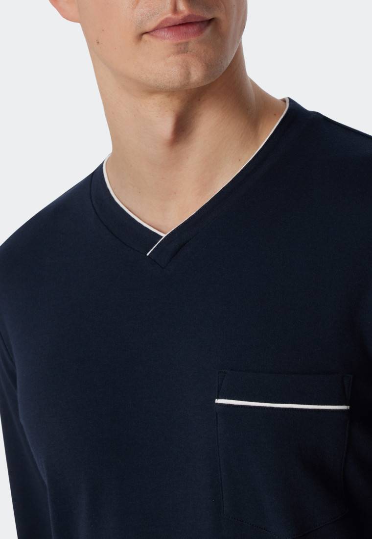 Schiesser Nachthemd langarm Interlock dunkelblau - Fine Interlock Fabrikpreis