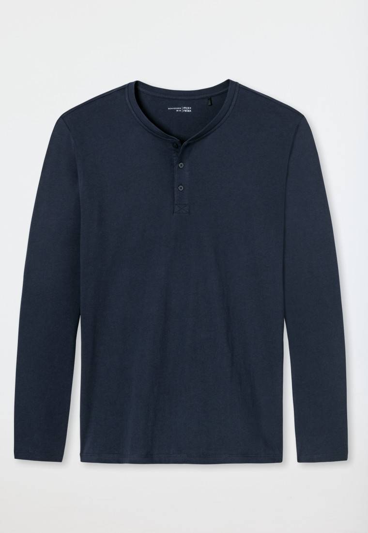 Schiesser Shirt langarm Jersey Knopfleiste dunkelblau - Mix+Relax Rabatt
