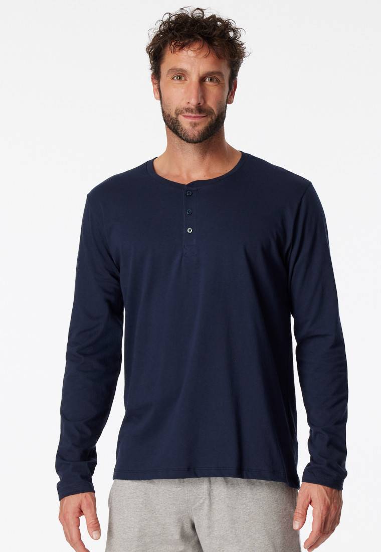 Schiesser Shirt langarm Jersey Knopfleiste dunkelblau - Mix+Relax Rabatt