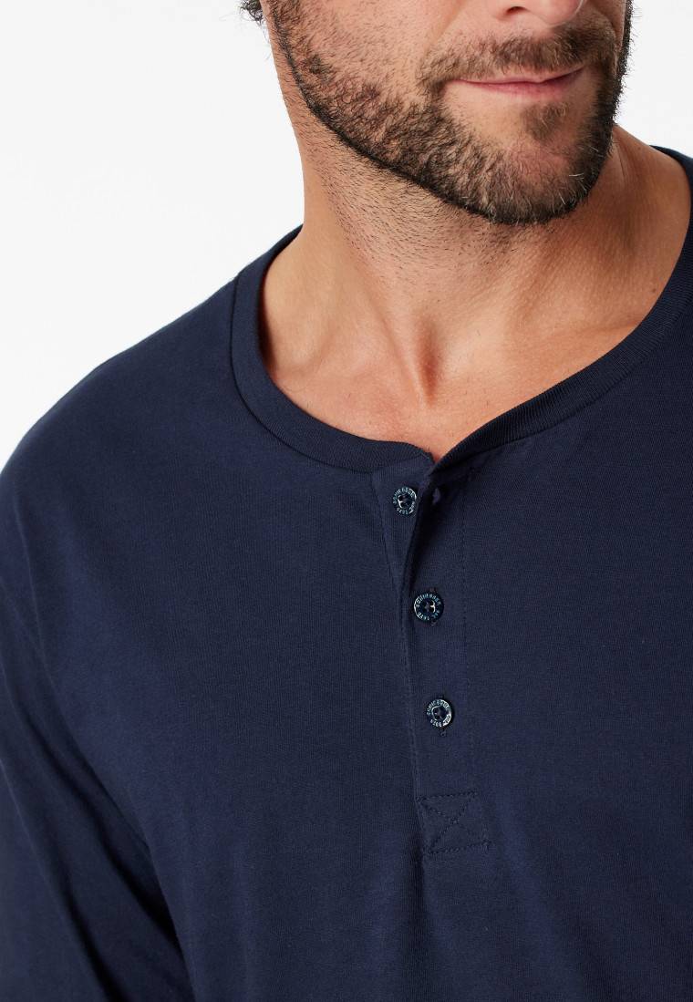 Schiesser Shirt langarm Jersey Knopfleiste dunkelblau - Mix+Relax Rabatt