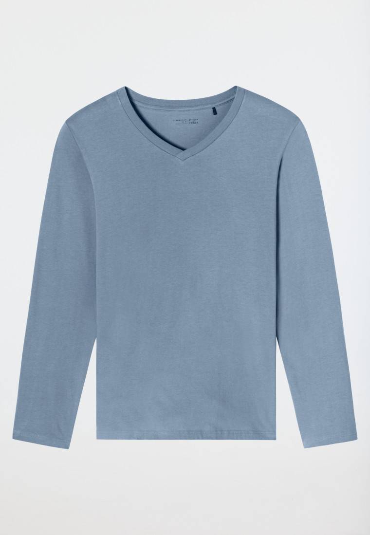 Schiesser Shirt langarm V-Ausschnitt blaugrau - Mix+Relax Versandkostenfrei